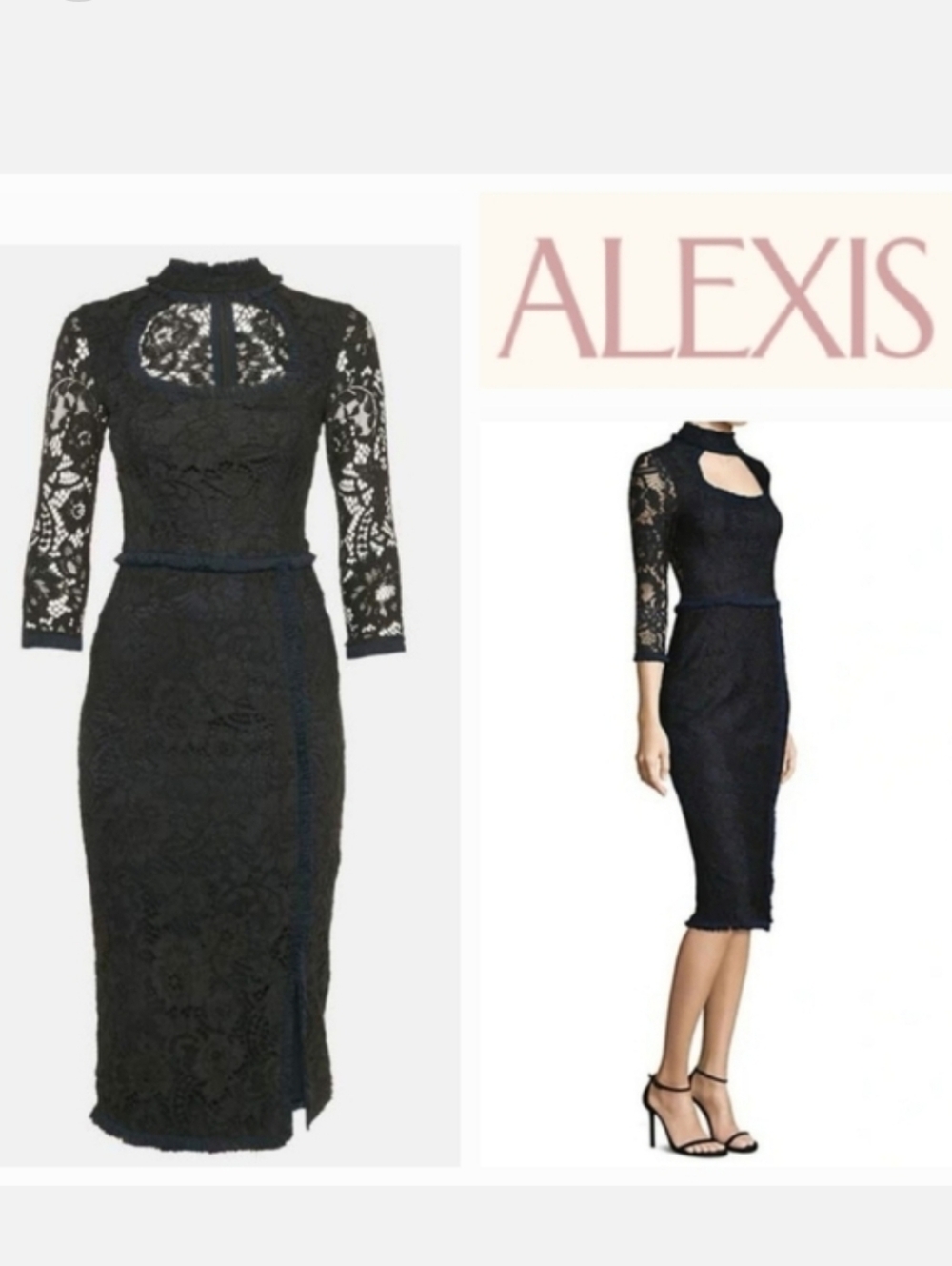 Alexis Fiorenza Guipure Lace Midi Dress Bodycon Black/Navy Blue Sz S